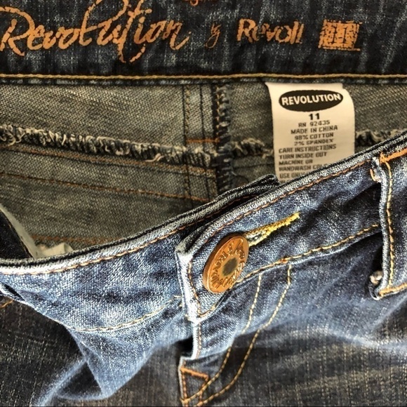 Revolution Jeans, distressed rivet studs. Size 11 / 12. Wide leg flare Boho - Picture 10 of 10